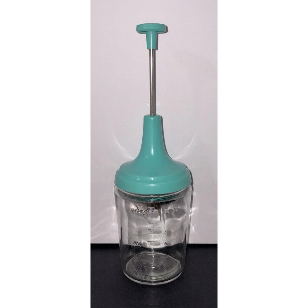 Vintage 1970's ACME Made in the USA Turquoise Glass Manual Food Nut Chopper